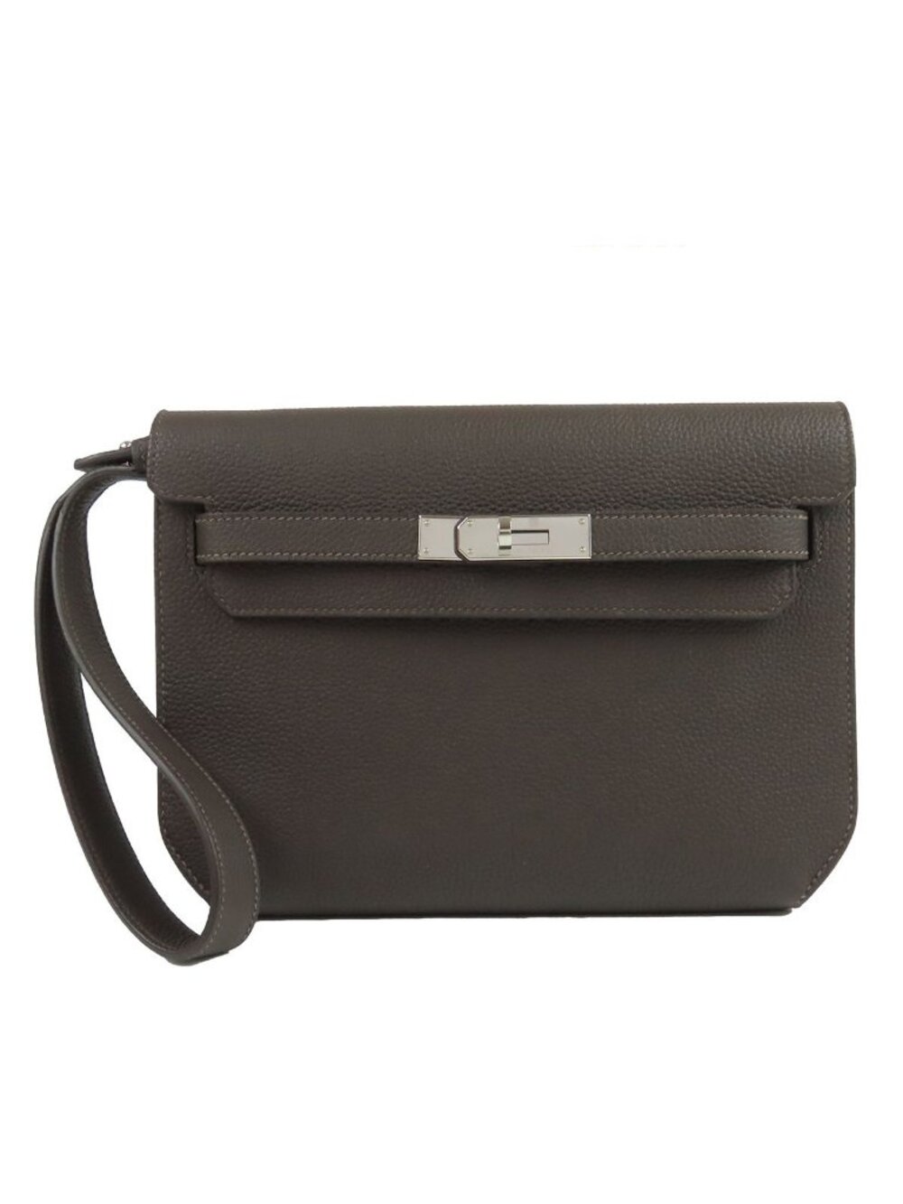 Hermes Kelly Depeches 25 Chocolat Silver Togo Clutch